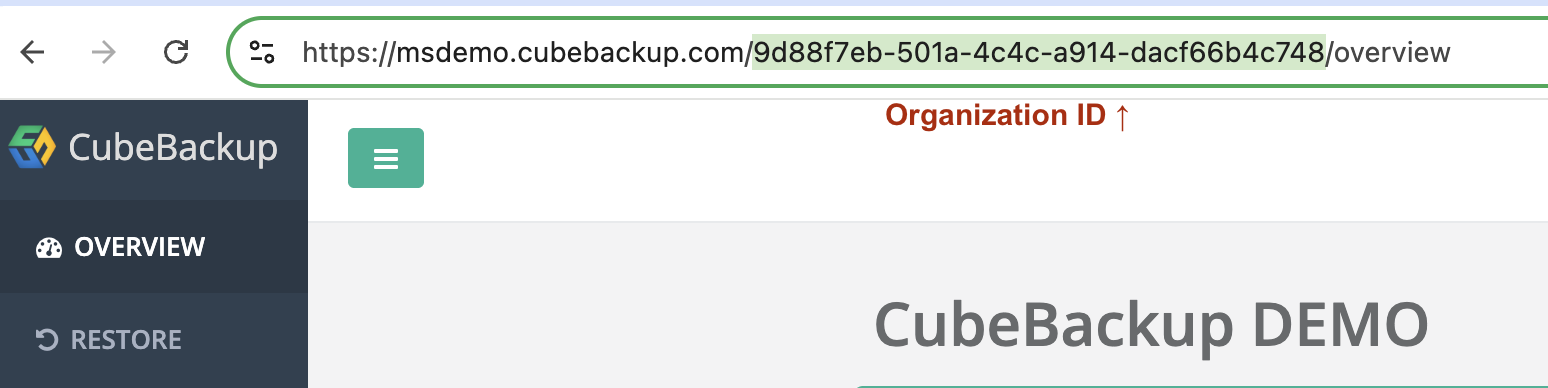 Find organization ID in the URL