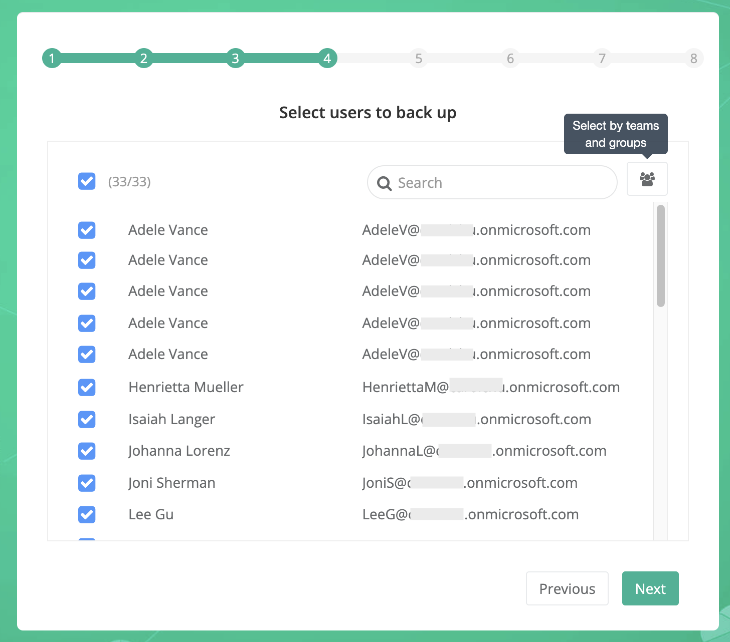 Step 4. Select users to back up
